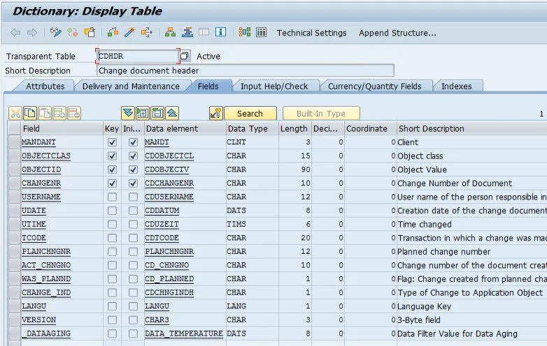 Change Log in SAP