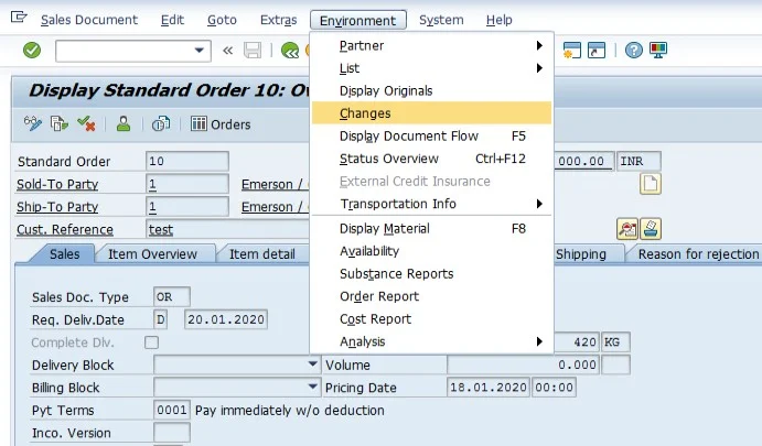 Change log in sales order