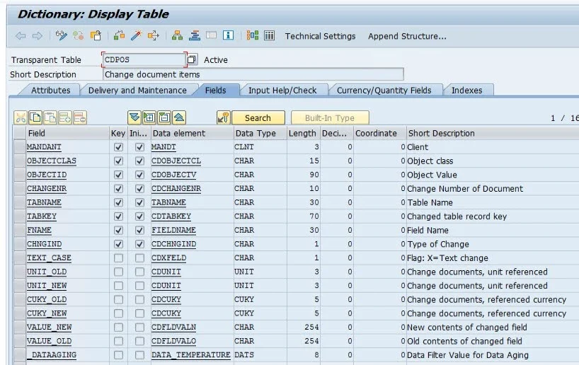 Change Log in SAP