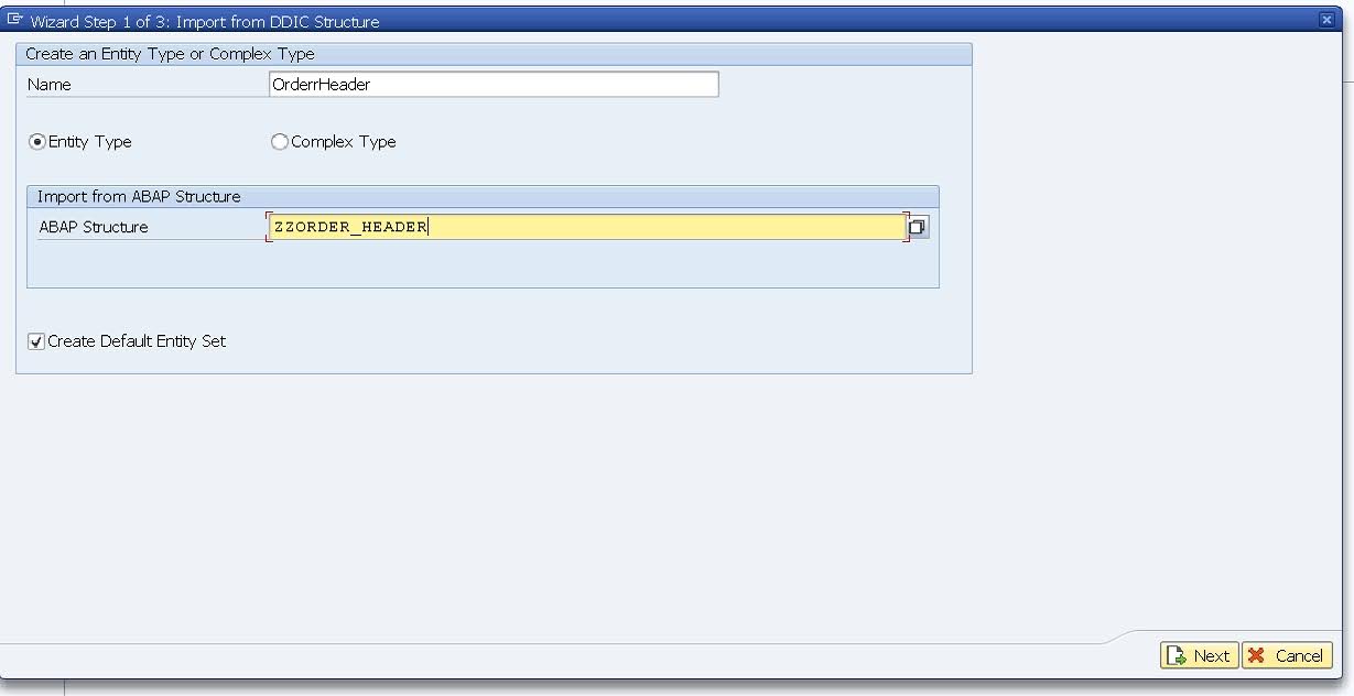 create entity type and entity set