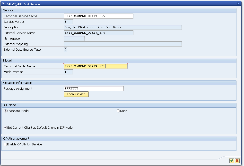 Register OData service