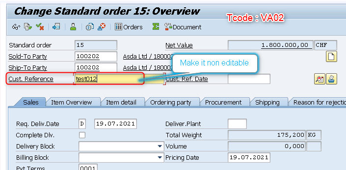 customer exit for VA02 tcode