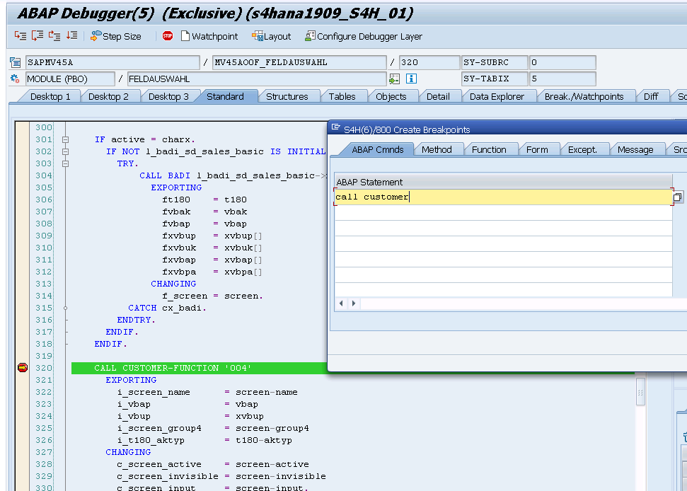 find customer exit using debugging