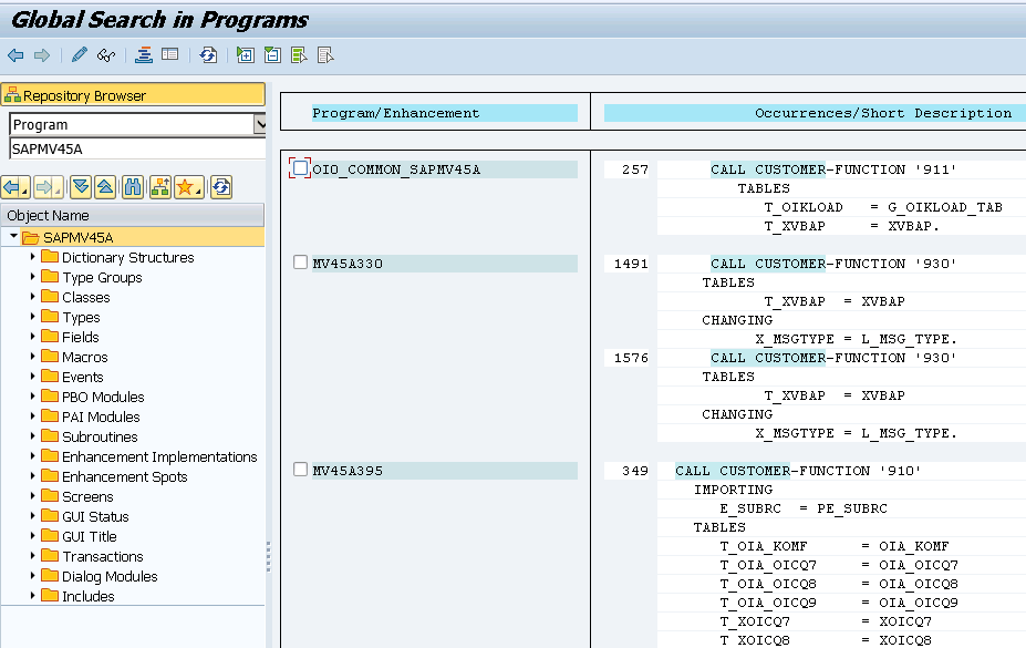 search customer exit using global search