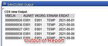 Report output for CDS view